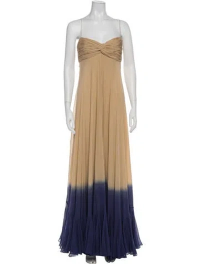 Pre-owned Reem Acra Tie-dye Print Long Dress In Brown