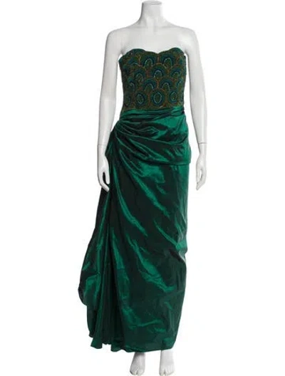 Pre-owned Reem Acra Vintage Long Dress In Green