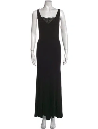 Pre-owned Reem Acra V-neck Long Dress In Black