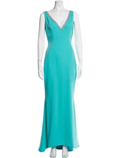 Pre-owned Reem Acra V-neck Long Dress In Blue