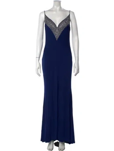 Pre-owned Reem Acra V-neck Long Dress In Blue