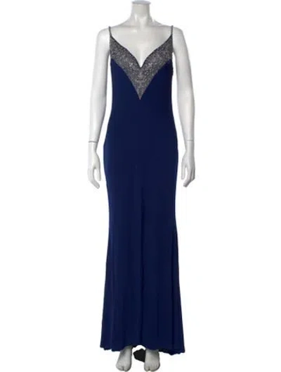 Pre-owned Reem Acra V-neck Long Dress In Blue