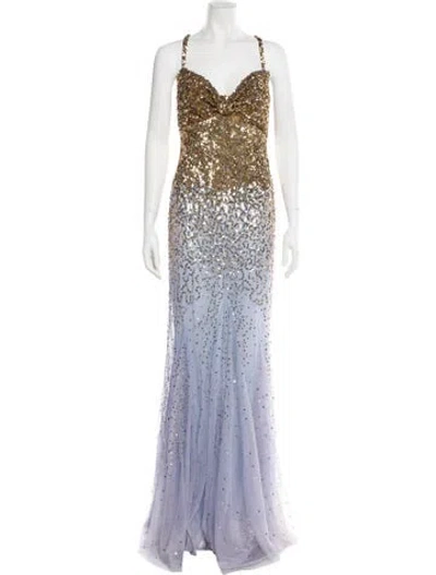 Pre-owned Reem Acra V-neck Long Dress In Purple