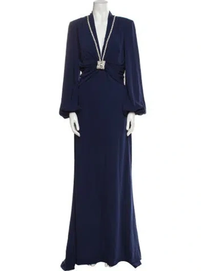 Pre-owned Reem Acra V-neck Long Dress W/ Tags In Blue