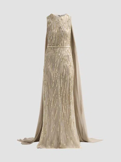 Reem Acra Women's After Midnight Embellished Sheer Cape Gown In Neutral