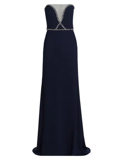 Reem Acra Women's Embellished Crêpe Strapless A-line Gown In Navy