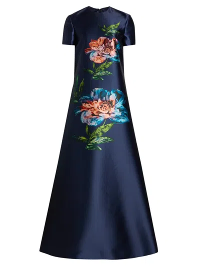 Reem Acra Women's Petals, Spice, & Whispers Of Plumage A-line Gown In Blue