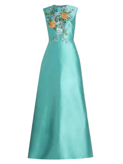 Reem Acra Women's Petals, Spice, & Whispers Of Plumage Fit & Flare Gown In Blue