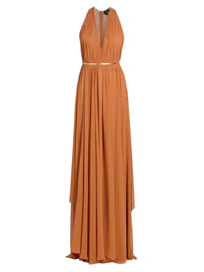 Reem Acra Women's Pleated Chiffon Belted A-line Gown In Orange