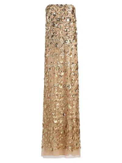Reem Acra Women's Strapless Embellished Flower Column Gown In Gold