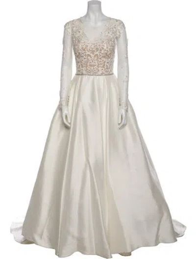 Pre-owned Reem Acra Wool Long Dress In Neutrals