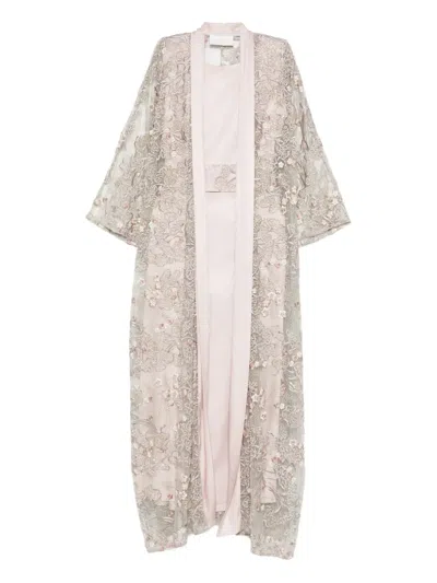 Reem Al Dhaheri Embroidered Cape Kaftan Set In Neutral