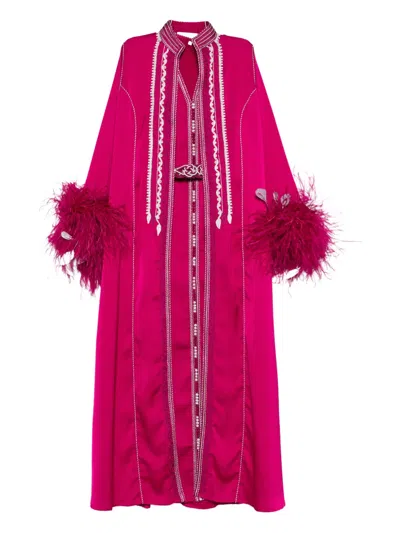 Reem Al Dhaheri Embroidered Feather Kaftan Set In Pink