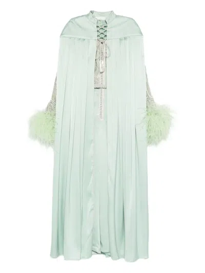 Reem Al Dhaheri Embroidered Feather-trimmed Jumpsuit In Green