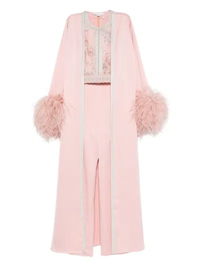Reem Al Dhaheri Embroidered Feathered Jumpsuit In Pink