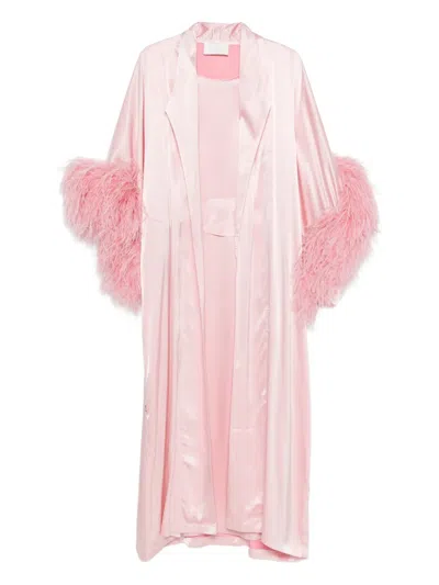 Reem Al Dhaheri Feather-trim Kaftan Set In Pink