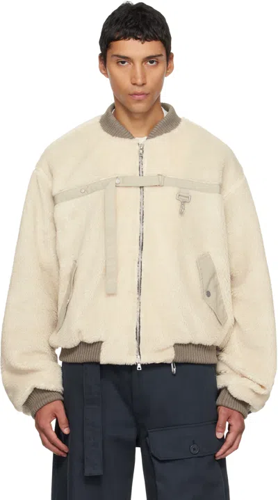 REESE COOPER BEIGE SHERPA FLEECE BOMBER JACKET