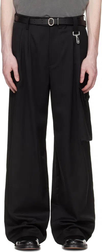 Reese Cooper Black Wool Pleated Cargo Pants