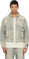 Reese Cooper Blue Concealed Button Denim Trucker Jacket In Gray