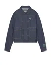 Reese Cooper Concealed Button Trucker Jacket In Blue