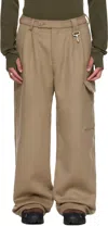 Reese Cooper Gray Merino Wool Pleated Cargo Pants In Brown