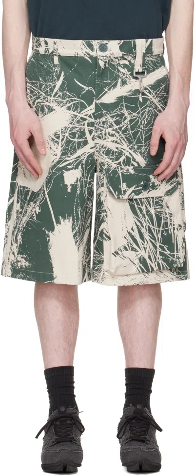 Reese Cooper Khaki & Off-white Duck Canvas Patch Pocket Cargo Shorts In Green