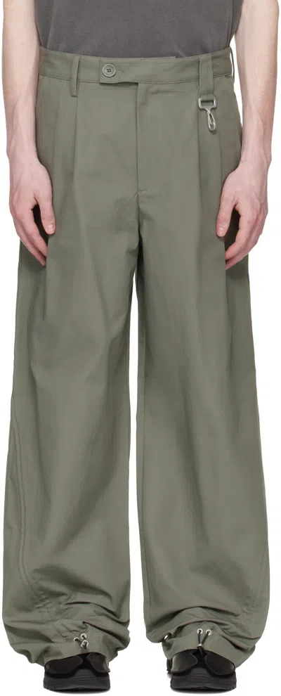 Reese Cooper Khaki Cotton Ripstop Pleated Trousers In Green