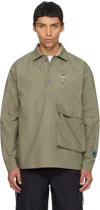 Reese Cooper Khaki Cotton Ripstop Pullover Cargo Shirt In Green