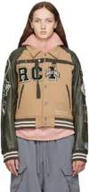 Reese Cooper Khaki Two Steps Forward Varsity Jacket In Olive
