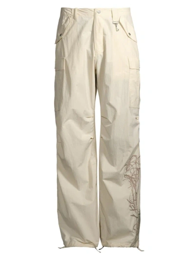 Reese Cooper Men's Field Of View Desert Marigold Embroidered Cargo Trousers In Beige