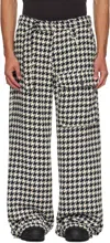 Reese Cooper Navy & White Houndstooth Patch Pocket Belted Trousers In Multi