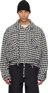 Reese Cooper Navy & White Houndstooth Storm Flap Jacket In Black