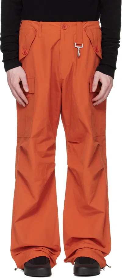 Reese Cooper Orange Nylon Cinched Wide Leg Cargo Pants