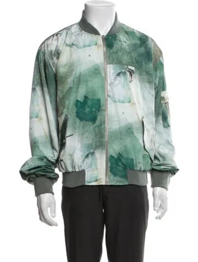 Pre-owned Reese Cooper Patterned Bomber Jacket In Green