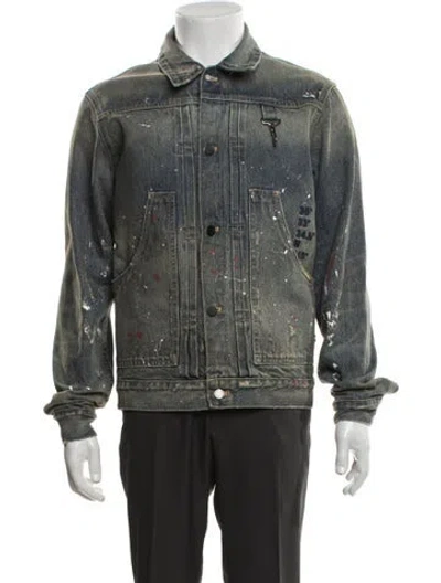 Pre-owned Reese Cooper Patterned Denim Jacket In Green
