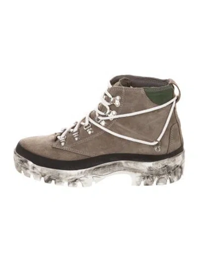 Pre-owned Reese Cooper Suede Colorblock Pattern Lace-up Boots In Gray