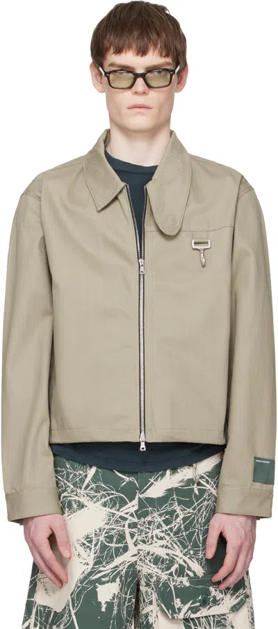 Reese Cooper Taupe Cotton Herringbone Work Jacket In Green