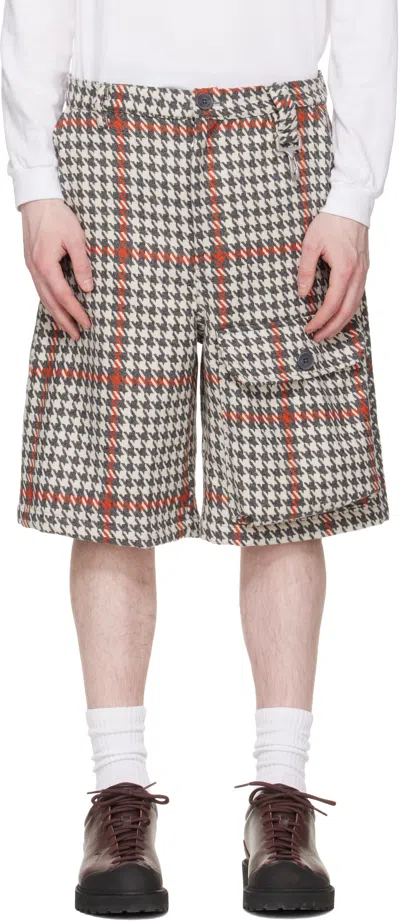 Reese Cooper White & Gray Wool Houndstooth Patch Pocket Shorts
