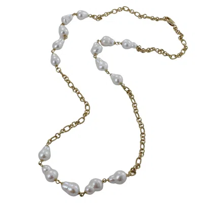 Reeves & Reeves Women's Elegant Gold Chain Necklace With White Pearls