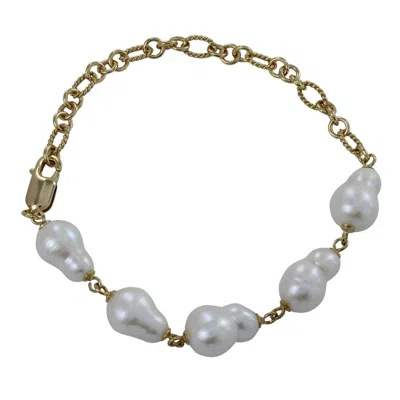 Reeves & Reeves Women's Elegant Gold Pearl & Chain Bracelet