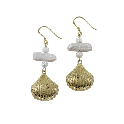 Reeves & Reeves Women's Gold Pearl And Scallop Shell Drop Earrings