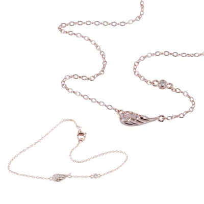 Reeves & Reeves Women's Rose Gold Angel Wing Necklace & Bracelet Set In Metallic