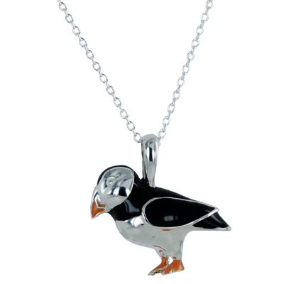Reeves & Reeves Women's Silver / Black / Yellow Sterling Silver And Enamel Puffin Necklace In Gray
