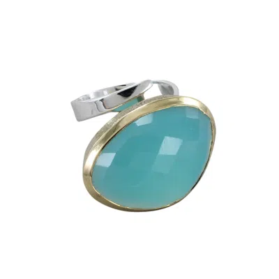 Reeves & Reeves Women's Silver / Gold Maharani Silver And Gold Plated Supersize Ring - Aqua Chalcedony In Metallic