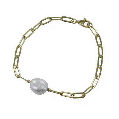 Reeves & Reeves Women's Silver / Gold Pearl Paperclip Bracelet In Green