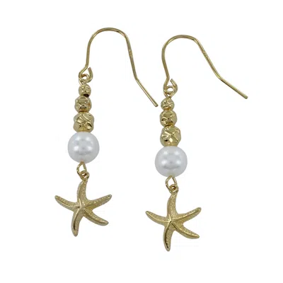 Reeves & Reeves Women's Silver / Gold Pretty Starfish And Pearl Gold Drop Earrings