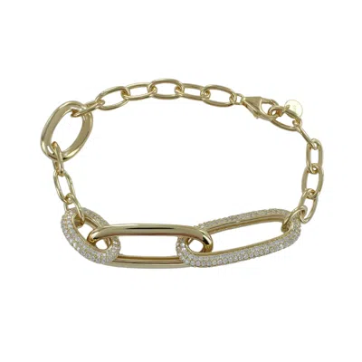Reeves & Reeves Women's Silver / Gold Sparkly Paperclip Statement Bracelet Gold Plate