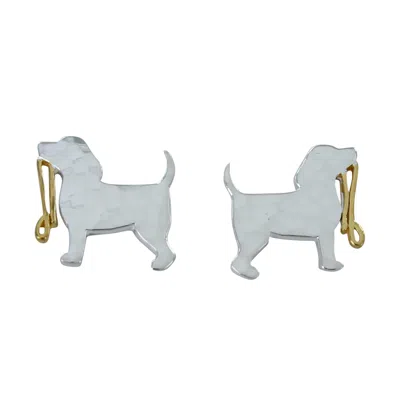 Reeves & Reeves Women's Silver / Gold Spot The Dog Sterling Silver Stud Earrings In White