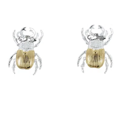 Reeves & Reeves Women's Silver / Gold Stag Beetle Stud Earrings In Metallic