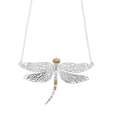Reeves & Reeves Women's Silver / Rose Gold / Gold Dazzling Dragonfly Necklace In White